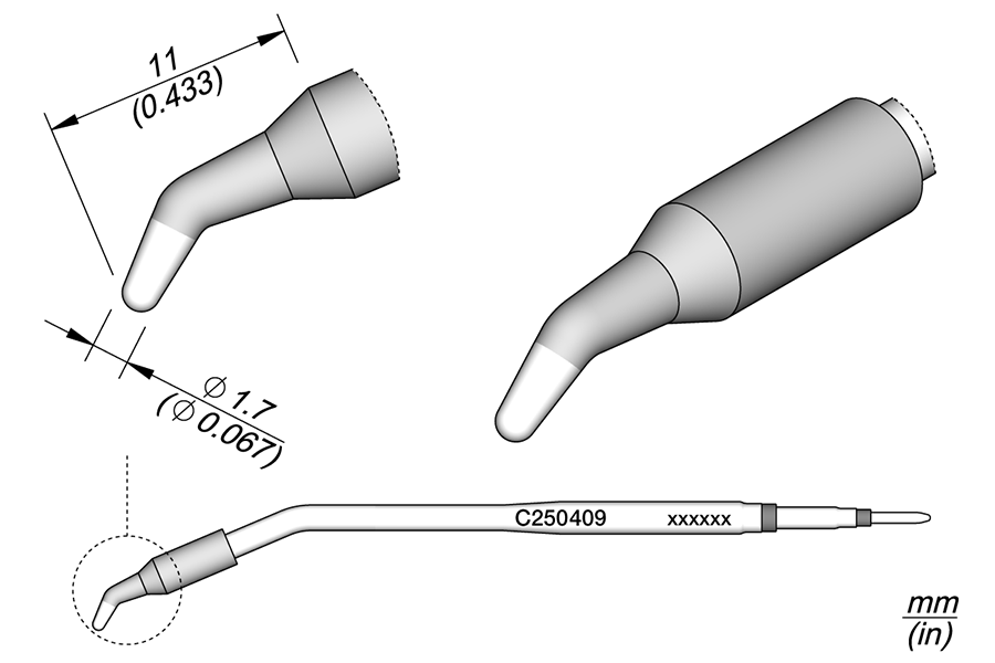 C250409 - Conical Bent Cartridge Ø 1.7